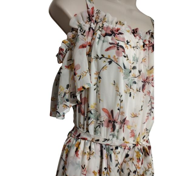 As U Wish Womens Romper Dress Large White Floral Print Cold Shoulder Hi-Low Maxi - Picture 3 of 9